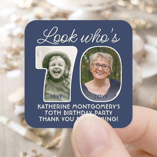 DIY Kleuren · Kijk Wie is 70 Verjaardagsfeest 2 Fo Vierkante Sticker