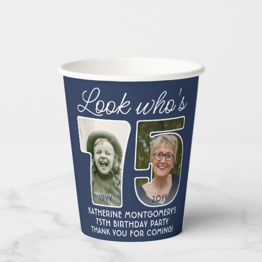 DIY Kleuren · Kijk Wie is 75 · Foto Verjaardagsfee Papieren Bekers (Achterkant)
