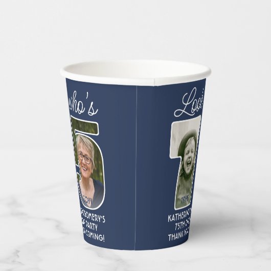 DIY Kleuren · Kijk Wie is 75 · Foto Verjaardagsfee Papieren Bekers (Rechts)