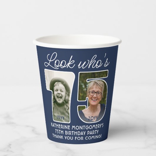 DIY Kleuren · Kijk Wie is 75 · Foto Verjaardagsfee Papieren Bekers (Voorkant)