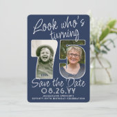 DIY Kleuren · Kijk Wie is 75 Verjaardagsfeest 2 Fo Save The Date (Staand voorkant)