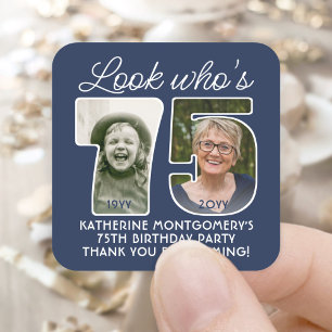 DIY Kleuren · Kijk Wie is 75 Verjaardagsfeest 2 Fo Vierkante Sticker