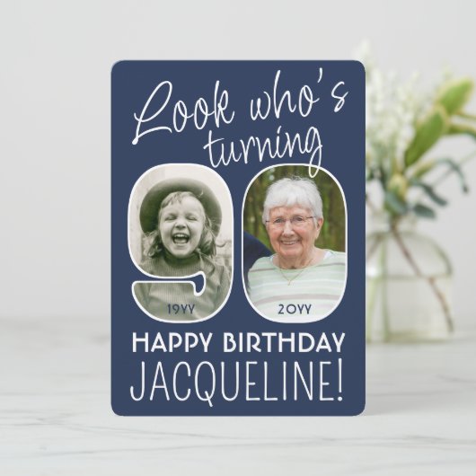 DIY Kleuren · Kijk Wie is 90 Verjaardagsfeest 2 Fo Kaart (Staand voorkant)