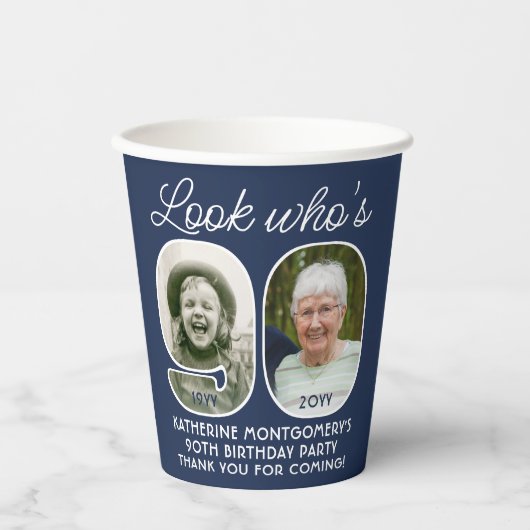 DIY Kleuren · Kijk Wie is 90 Verjaardagsfeest 2 Fo Papieren Bekers (Voorkant)