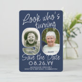 DIY Kleuren · Kijk Wie is 90 Verjaardagsfeest 2 Fo Save The Date (Staand voorkant)