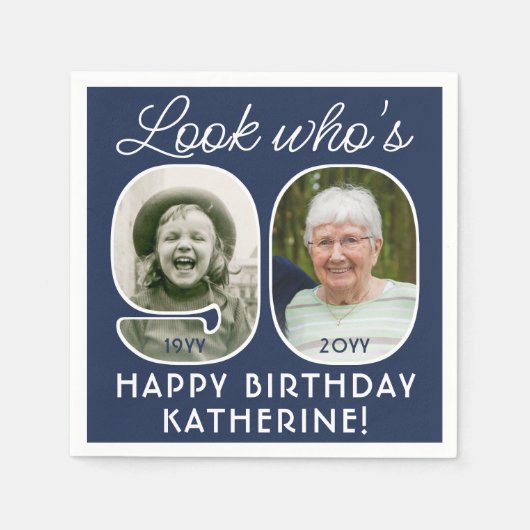 DIY Kleuren · Kijk Wie is 90 Verjaardagsfeest 2 Fo Servet (Voorkant)