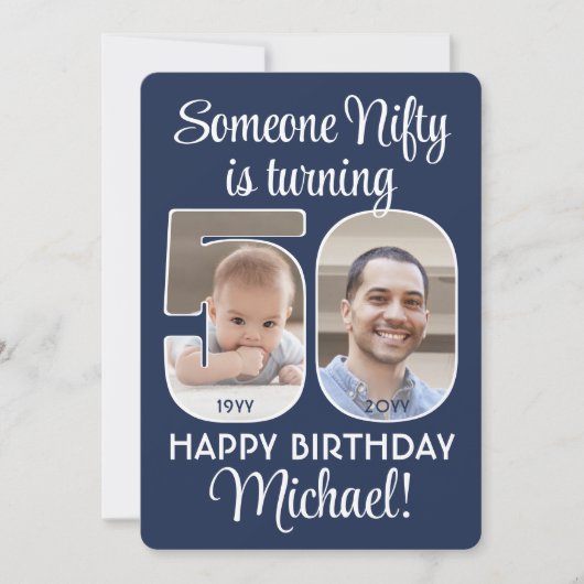 DIY Kleuren · Nifty Fifty 50th Verjaardagsfeestfot Kaart (Voorkant)