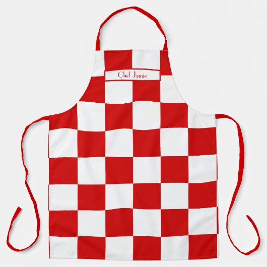 DIY Kleuren Rood Wit LG Geruite Patroon Schort (Voorkant)