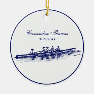 DIY Kleuren Vrouwen Roeiers Crew Team Blauw Keramisch Ornament