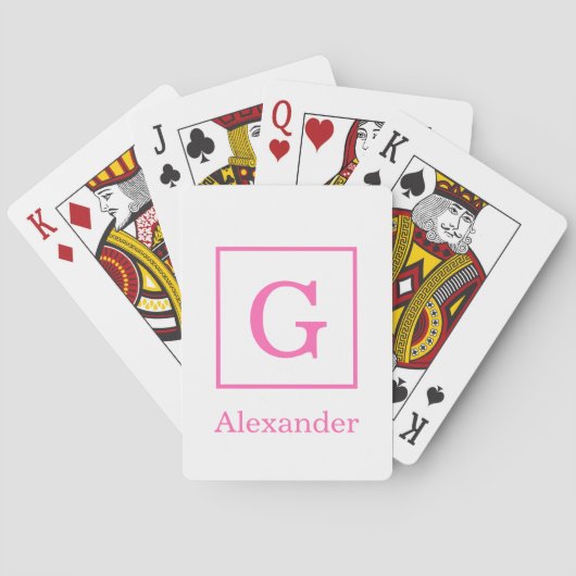 DIY Kleuren Wit Hot Pink Omlijst Init Monogram SV Pokerkaarten (Achterkant)