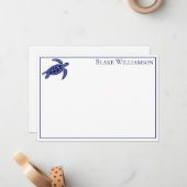 DIY Kleuren Zee Schildpad #6 Ingelijste Blauw Notitiekaartje (Voorkant / Achterkant in situ)