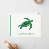 DIY Kleuren Zee Schildpad #6 Ingelijste Blauw Notitiekaartje (Voorkant / Achterkant in situ)