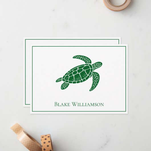 DIY Kleuren Zee Schildpad #6 Ingelijste Blauw Notitiekaartje (Voorkant / Achterkant in situ)