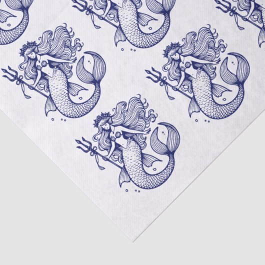 DIY Kleuren Zwoele Zeemeermin Holding Trident Blau Tissuepapier (Detail)