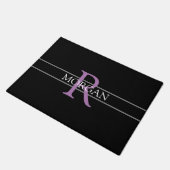 DIY Lavendel Monogram, Witte Naam, Zwart & Grijs Deurmat (Schuin)