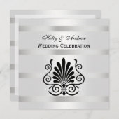 DIY  look Art Deco Plume Blk Wat SQ Bruiloft Kaart (Voorkant / Achterkant)