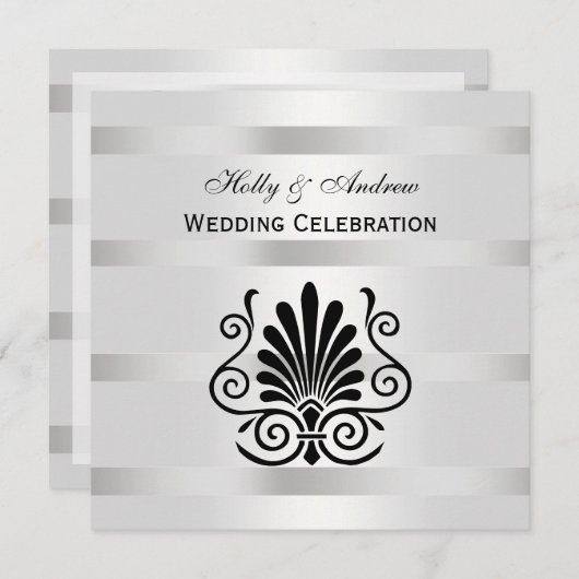 DIY  look Art Deco Plume Blk Wat SQ Bruiloft Kaart (Voorkant / Achterkant)