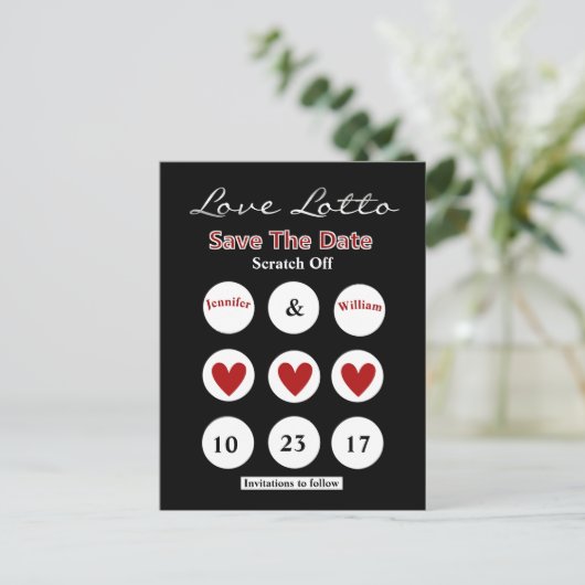 DIY Lotto Scratch Off Save the Date Post Kaart (Staand voorkant)