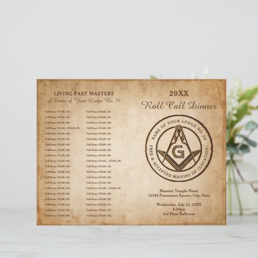 DIY Masonic Program Sjabloon Freemason Stationery (Staand voorkant)