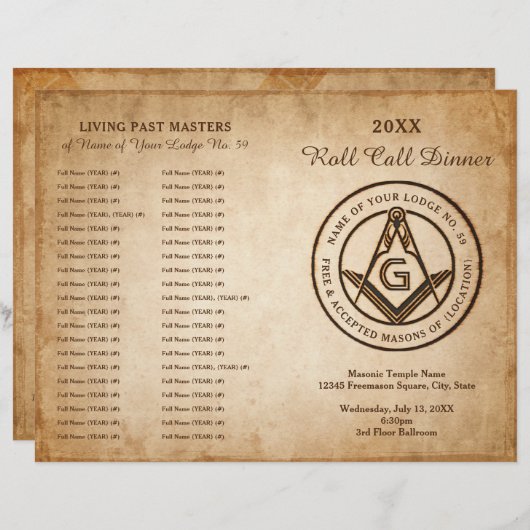 DIY Masonic Program Sjabloon Freemason Stationery (Voorkant / Achterkant)