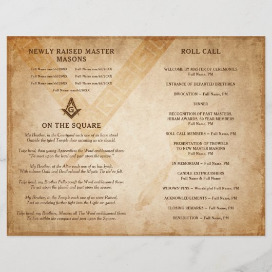 DIY Masonic Program Sjabloon Freemason Stationery (Achterkant)