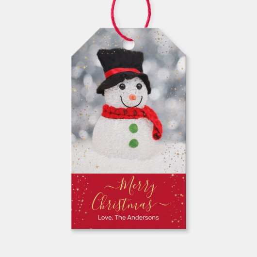 DIY Merry Kerstmis, naam, Kleine Snowman, Glitter Cadeaulabel (Voorkant)