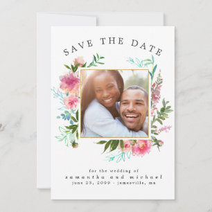 DIY Modern Foto roze Floral Waterverf Peony Save The Date