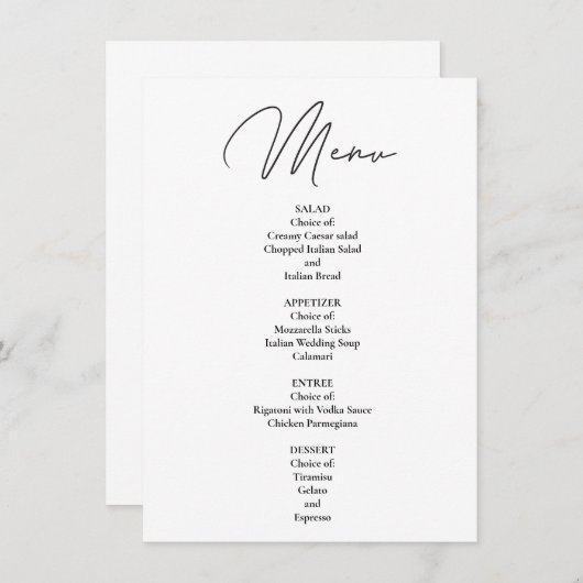 DIY Modern minimalistisch diner Menu (Voorkant / Achterkant)