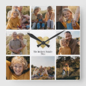 DIY Moderne reeks Foto Collage Gold Heart Vierkante Klok (Voorkant)