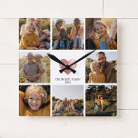 DIY Moderne reeks Foto Collage Roos Gold Heart Vierkante Klok<br><div class="desc">Maak uw eigen familiekust met deze 8 foto moderne,  gedructe roos gouden muurklok met uw eigen familienaam en jaar. Geweldig cadeau voor grootouders!</div>