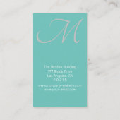 DIY Monogram, Elegant, Zwart Marmer & Blauwgroen Visitekaartje (Achterkant)