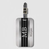 DIY-monogram/naam Bk/zilverstrips geborsteld zilve Bagagelabel (Voorkant (verticaal))