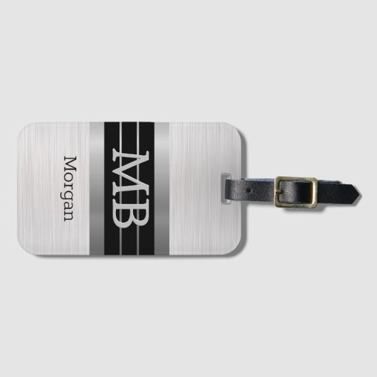 DIY-monogram/naam Bk/zilverstrips geborsteld zilve Bagagelabel (Voorkant (horizontaal))