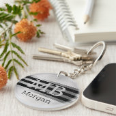 DIY-monogram/naam Bk/zilverstrips geborsteld zilve Sleutelhanger (Voorkant Rechts)