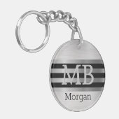 DIY-monogram/naam Bk/zilverstrips geborsteld zilve Sleutelhanger (Voorkant Links)