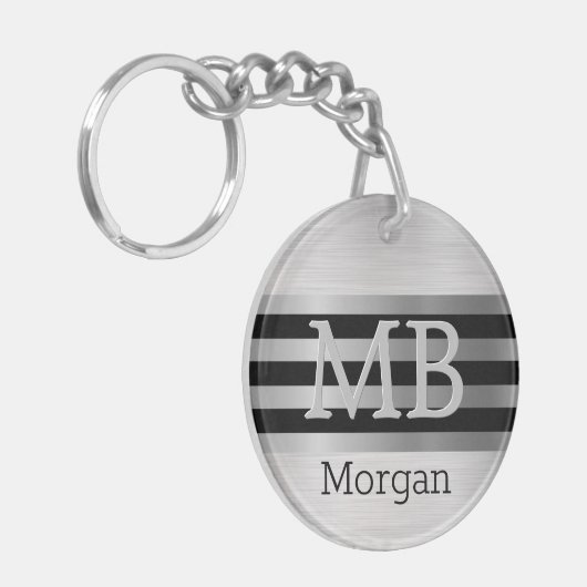 DIY-monogram/naam Bk/zilverstrips geborsteld zilve Sleutelhanger (Voorkant Links)