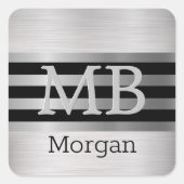 DIY-monogram/naam Bk/zilverstrips geborsteld zilve Vierkante Sticker (Voorkant)