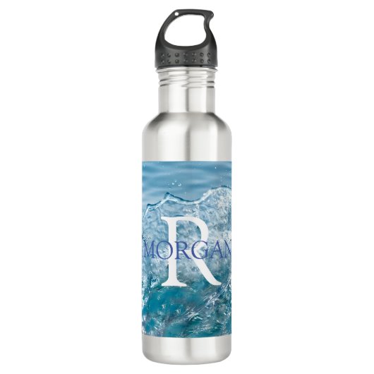 DIY Monogram & Naam Blauw & Wit, Water Splash Vs2 Waterfles (Voorkant)