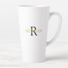 DIY Monogram & naam, eenvoudig ontwerp, zwart en g Latte Mok