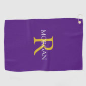 DIY Monogram & naam, Gold/White Text, Royal Paars Golfhanddoek (Horizontaal)