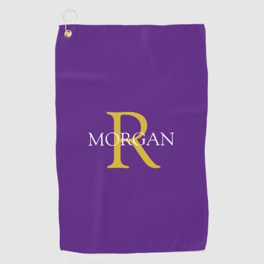 DIY Monogram & naam, Gold/White Text, Royal Paars Golfhanddoek (Voorkant)