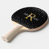 DIY Monogram & Naam Goud & Wit, Diamanten, Zwart Tafeltennisbatje (Voorkant Gekanteld)