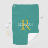 DIY Monogram & Naam, Goud & Wit Tekst, Blauwgroen Golfhanddoek (Insitu)