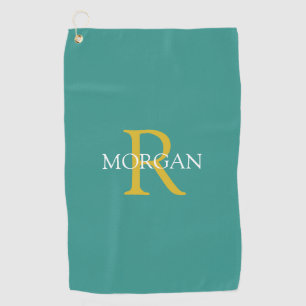 DIY Monogram & Naam, Goud & Wit Tekst, Blauwgroen Golfhanddoek