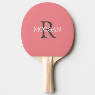 DIY Monogram & Naam, Grijs & Wit Tekst, Koraal Tafeltennisbatje