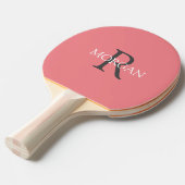 DIY Monogram & Naam, Grijs & Wit Tekst, Koraal Tafeltennisbatje (Voorkant Gekanteld)