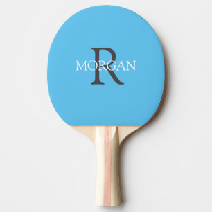 DIY Monogram & Naam, Grijs & Wit Tekst, Sky Blue Tafeltennisbatje