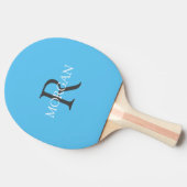 DIY Monogram & Naam, Grijs & Wit Tekst, Sky Blue Tafeltennisbatje (Zijkant)