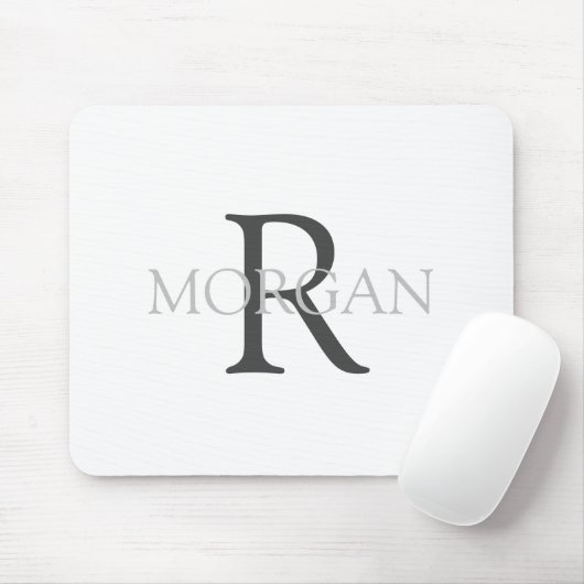 DIY Monogram & naam, Klassiek wit met grijze tekst Muismat (Met muis)