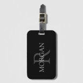 DIY Monogram & naam, Klassiek zwart met grijze tek Bagagelabel (Voorkant (verticaal))